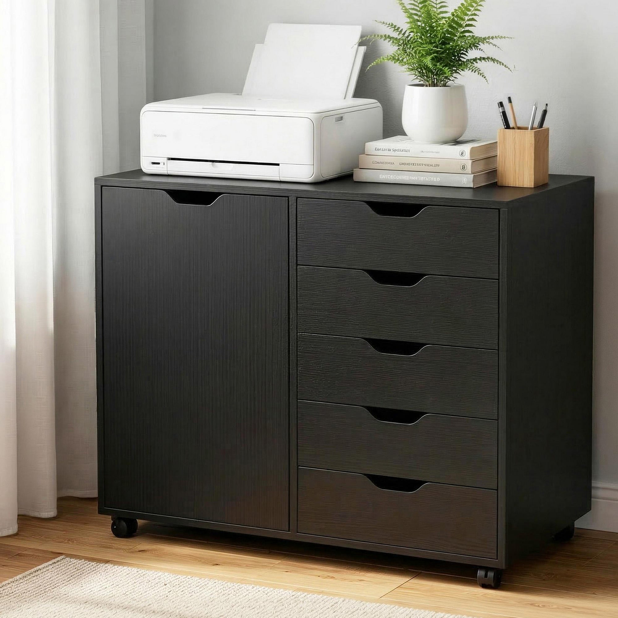 Artiss Mobile Filing Cabinet 5 Drawer with Door Modern Storage Cabinet Printer Stand FURNI-Q-FC-5D-BK