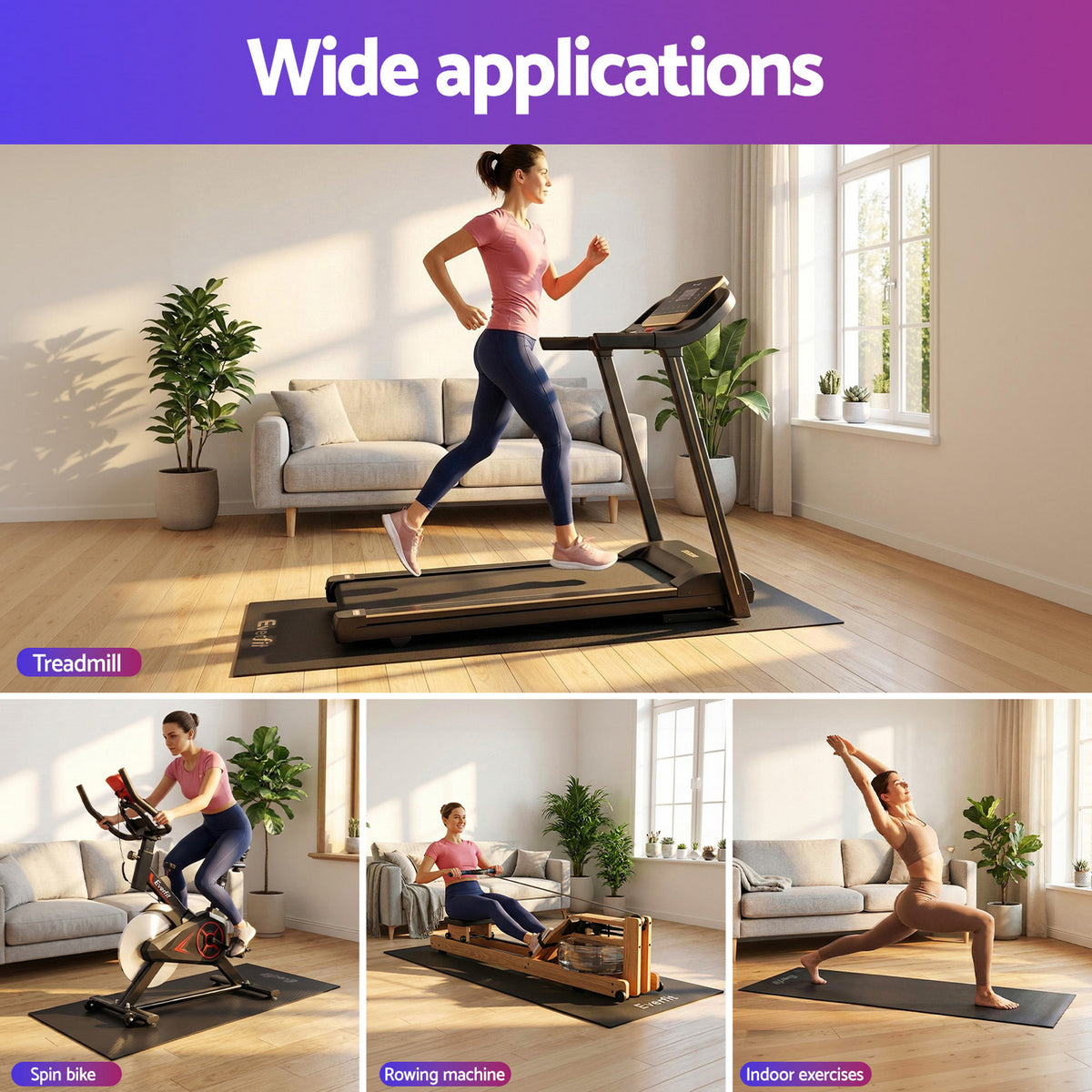 Everfit Exercise Equipment Mat Treadmill Floor Rug Home Gym Fitness Yoga 1.8M MAT-A-180-BK