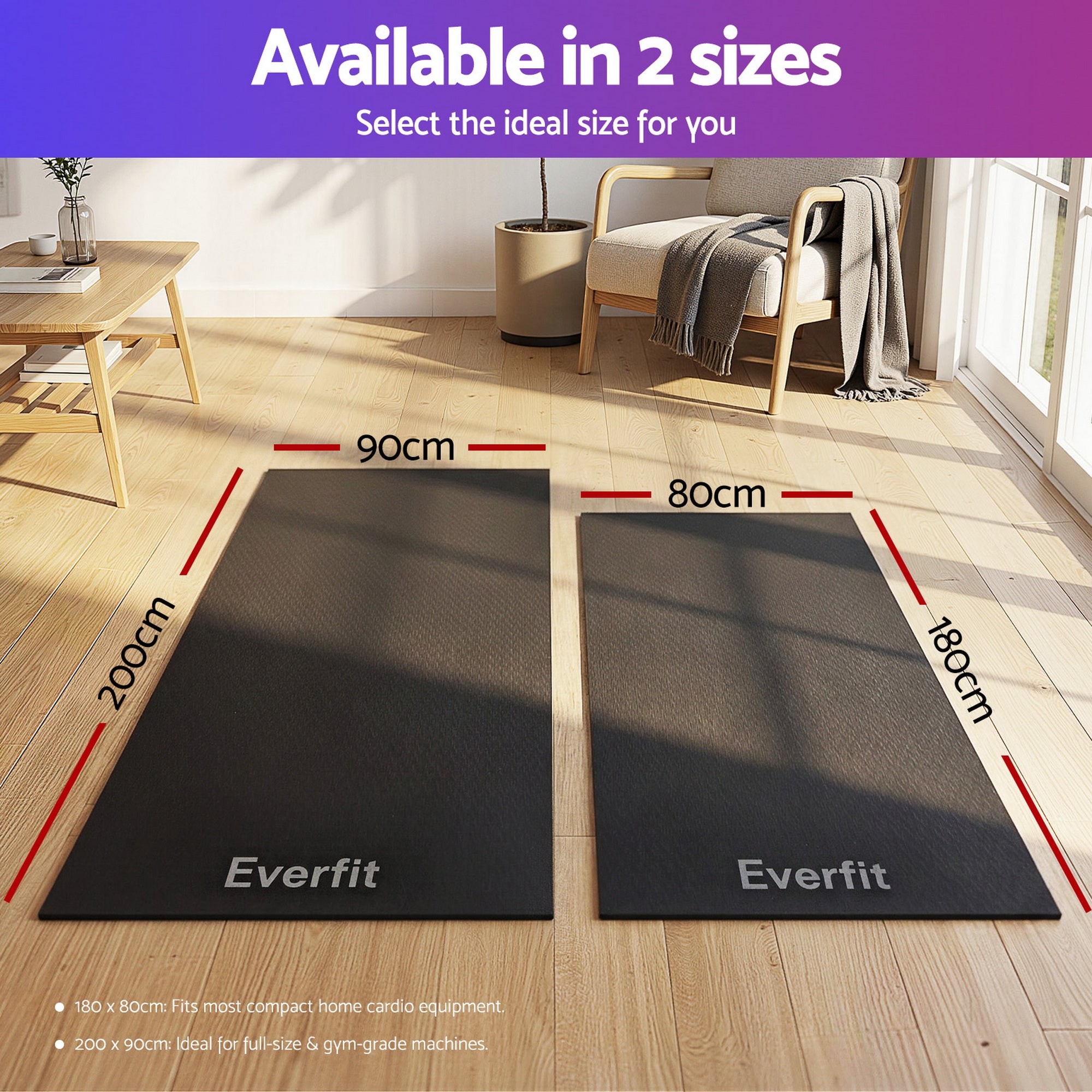 Everfit Exercise Equipment Mat Treadmill Floor Rug Home Gym Fitness Yoga 1.8M MAT-A-180-BK