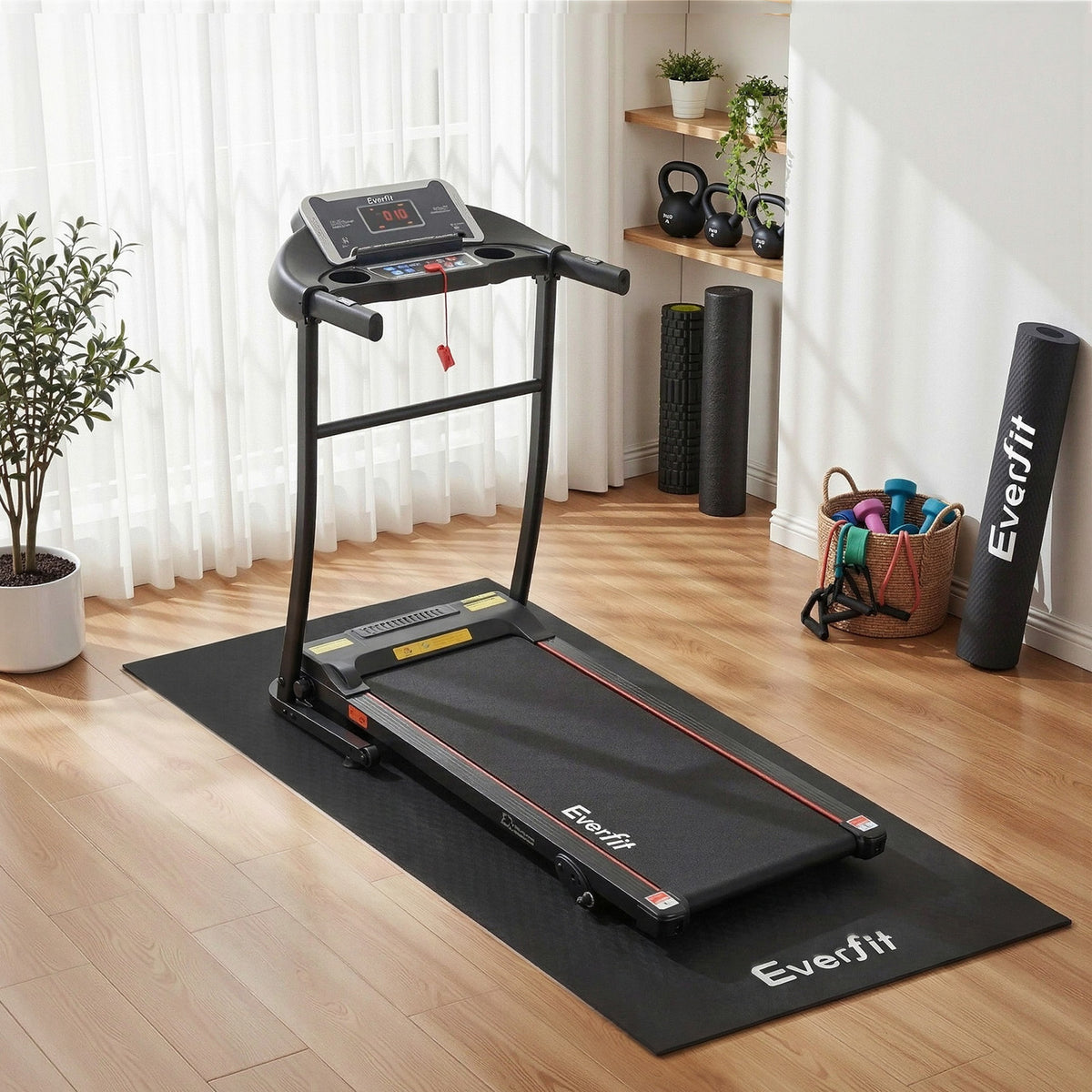 Everfit Exercise Equipment Mat Treadmill Floor Rug Home Gym Fitness Yoga 1.8M MAT-A-180-BK