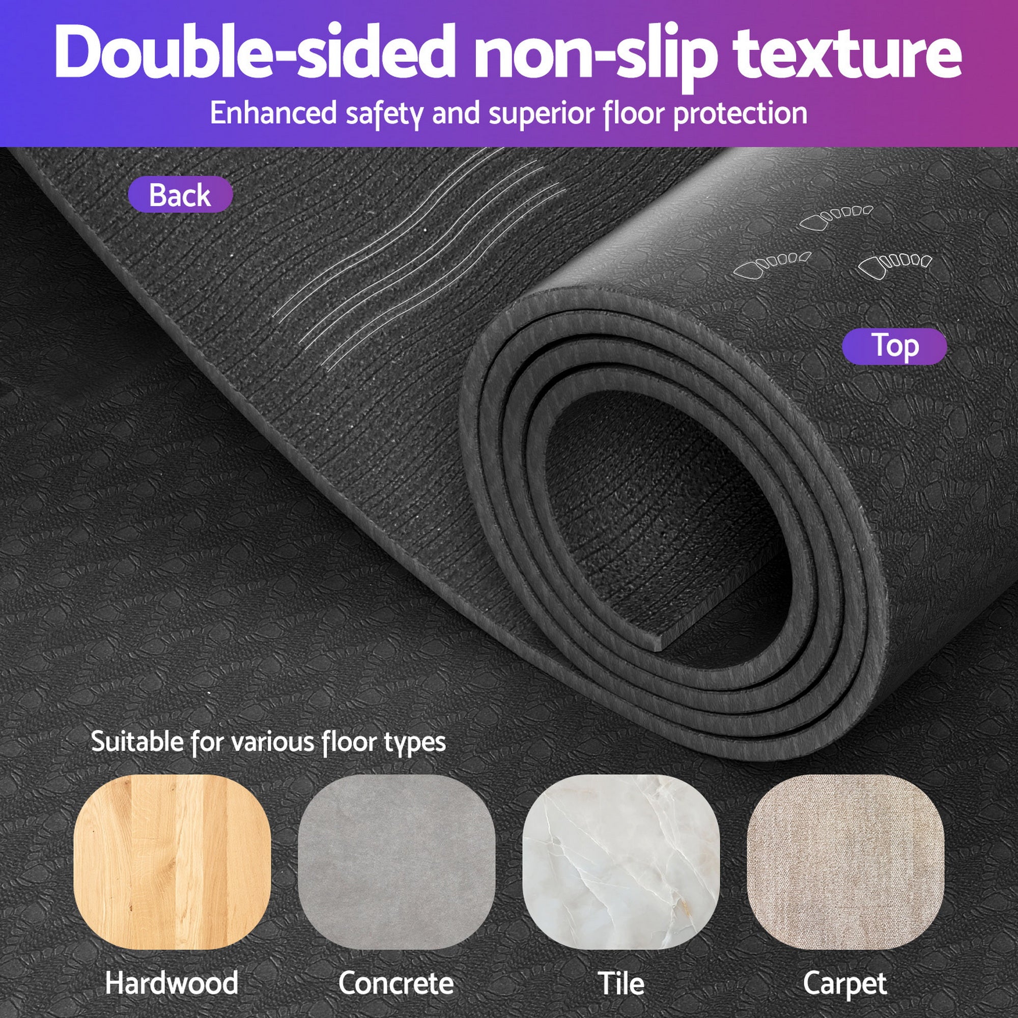 Everfit Exercise Equipment Mat Treadmill Floor Rug Home Gym Bike Fitness Yoga 2M MAT-A-200-BK