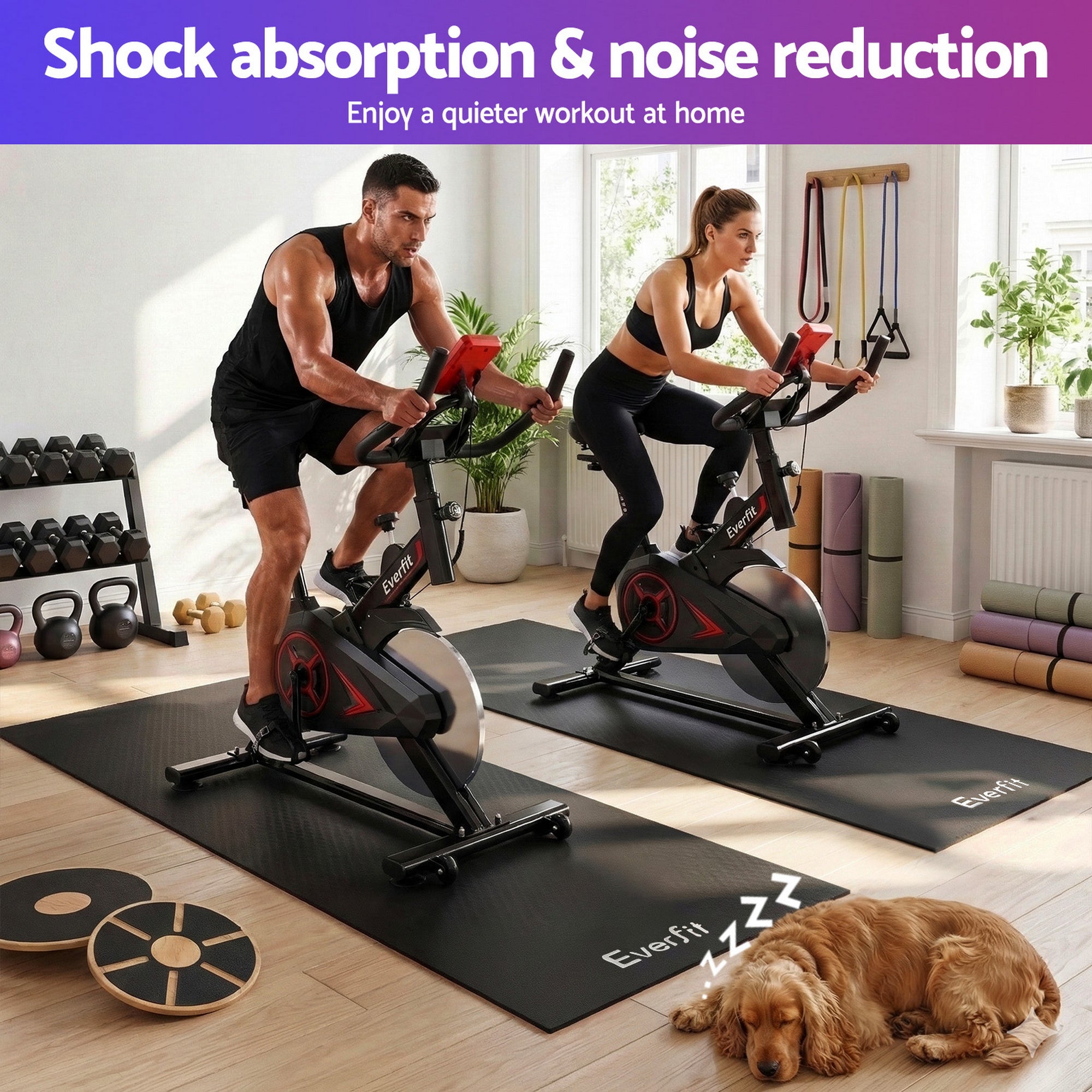 Everfit Exercise Equipment Mat Treadmill Floor Rug Home Gym Bike Fitness Yoga 2M MAT-A-200-BK