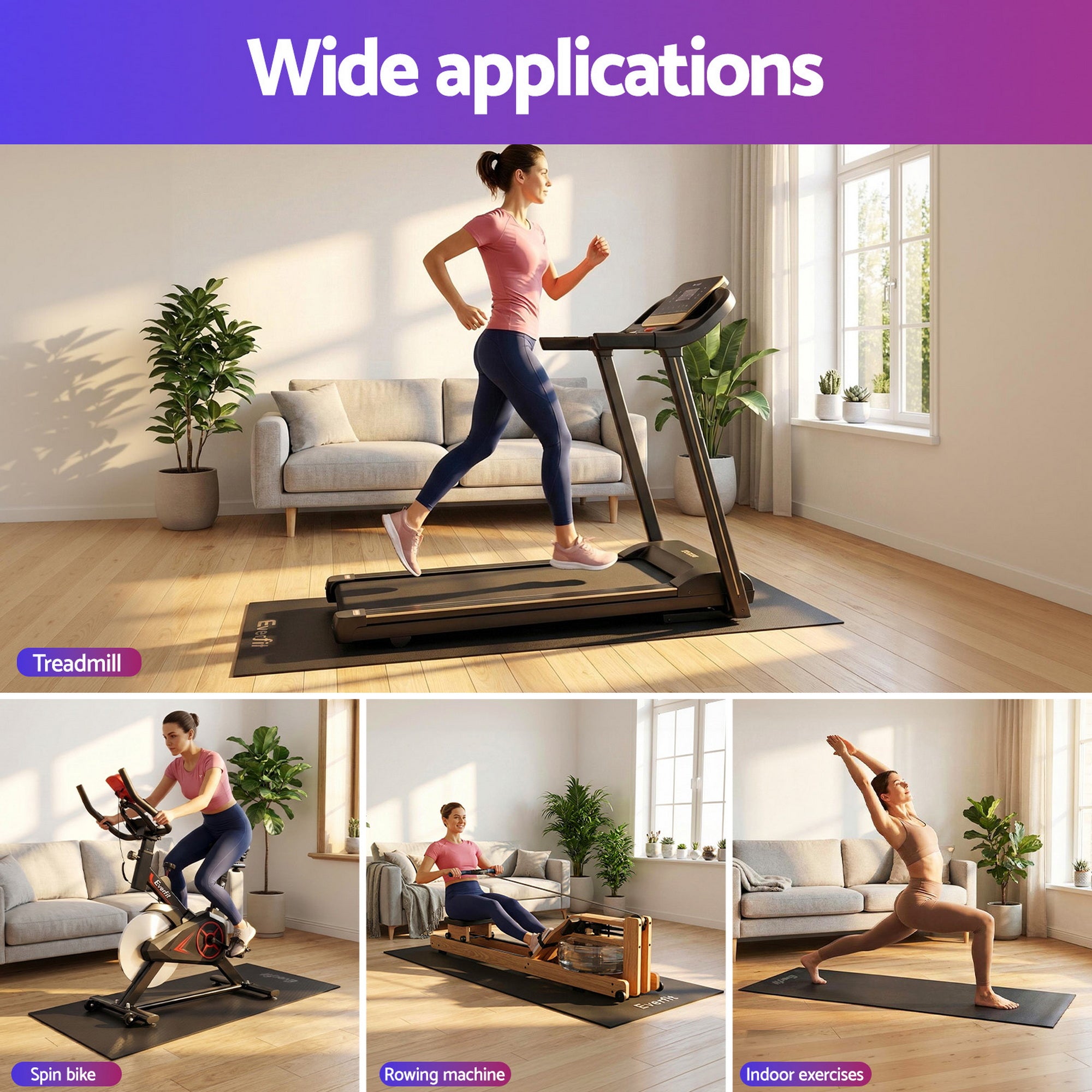 Everfit Exercise Equipment Mat Treadmill Floor Rug Home Gym Bike Fitness Yoga 2M MAT-A-200-BK