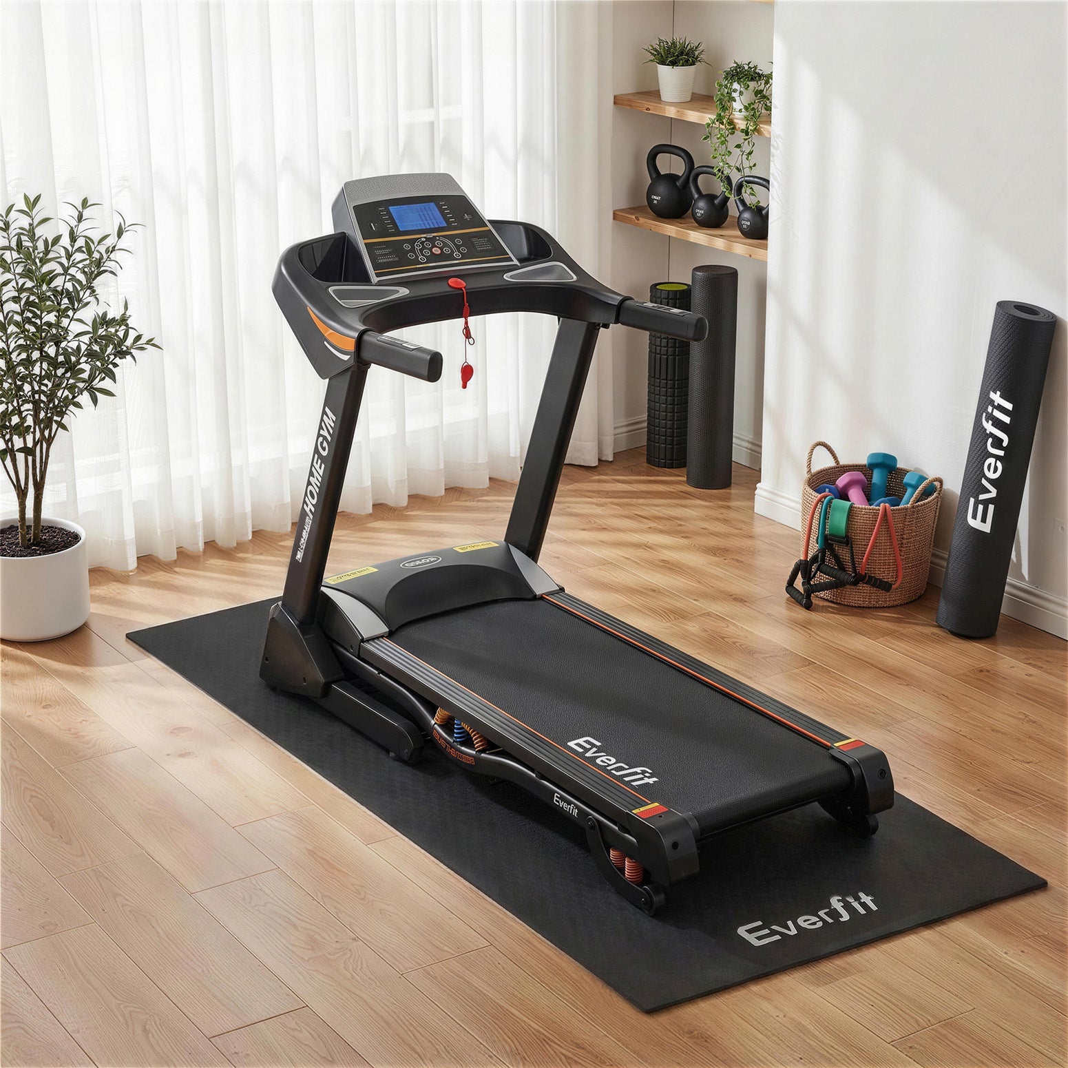 Everfit Exercise Equipment Mat Treadmill Floor Rug Home Gym Bike Fitness Yoga 2M MAT-A-200-BK