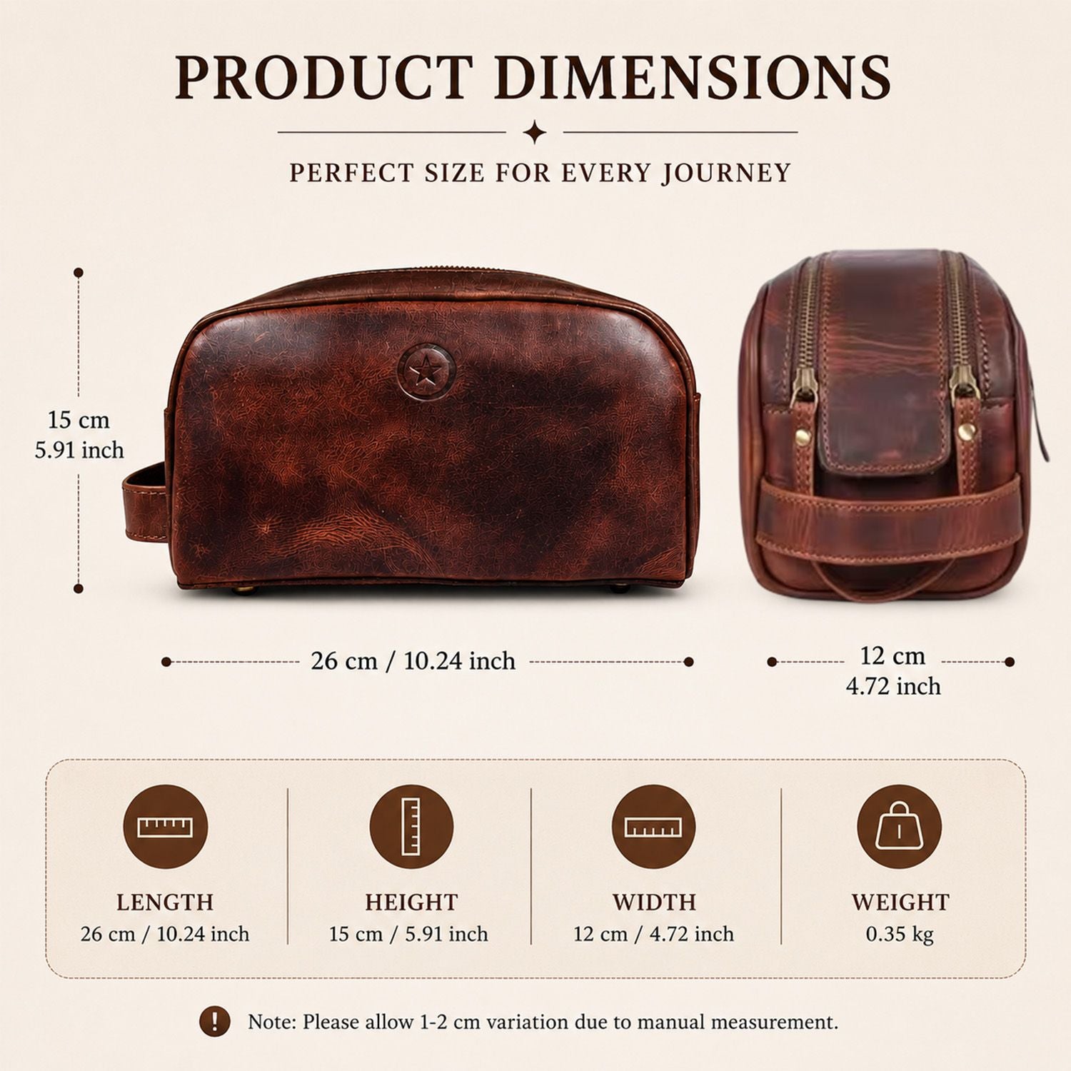 Leather Toiletry Bag for Men Leather Unisex Make-up Bag Travel Dopp Kit V1003-AARO-WB09