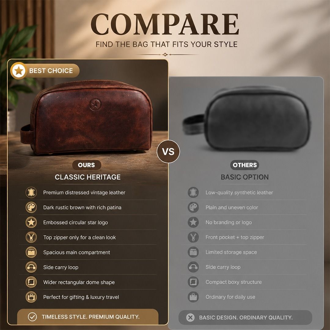Leather Toiletry Bag for Men Leather Unisex Make-up Bag Travel Dopp Kit V1003-AARO-WB09