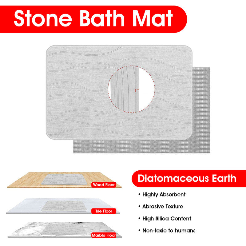 Hivvago Diatomaceous Earth Stone Bath Mat Fast Drying Non Slip Bathroom Mat V1003-HW-SBS006-GY