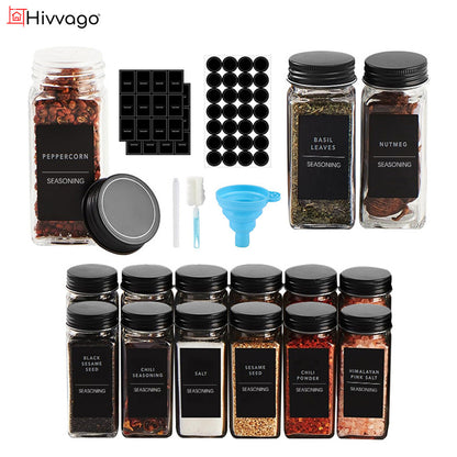 Hivvago 24-Pack 120ml Glass Spice Jars - Airtight Storage with Lids & Labels V1003-HW-SBS011-BK
