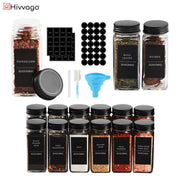 Hivvago 12 Pack Glass Spice Jar Set 120ml Airtight Square Jars with Shaker Lids Labels Funnel and Brush V1003-HW-SBS015-CLR