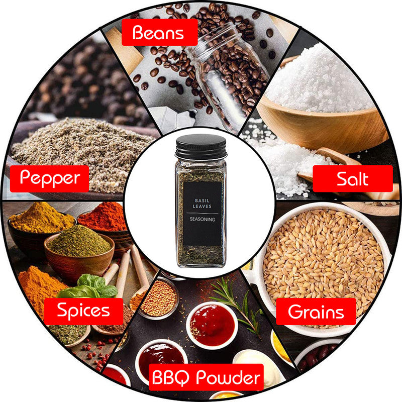 Hivvago 12 Pack Glass Spice Jar Set 120ml Airtight Square Jars with Shaker Lids Labels Funnel and Brush V1003-HW-SBS015-CLR