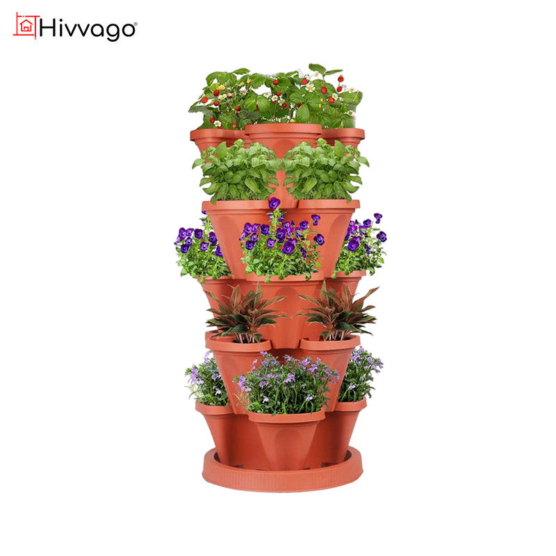 Hivvago 5-Tier Vertical Garden Planter - Stackable Indoor/Outdoor Pot with Base V1003-HW-SBS031-RD