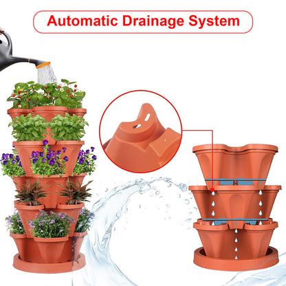 Hivvago 5-Tier Vertical Garden Planter - Stackable Indoor/Outdoor Pot with Base V1003-HW-SBS031-RD