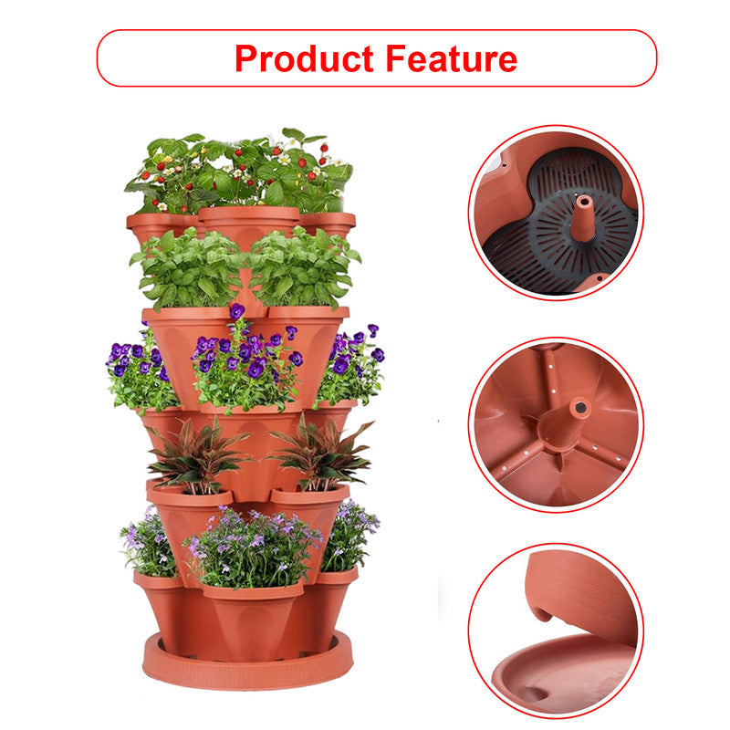 Hivvago 5-Tier Vertical Garden Planter - Stackable Indoor/Outdoor Pot with Base V1003-HW-SBS031-RD