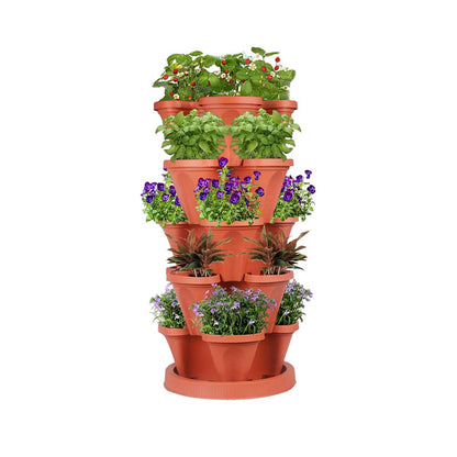 Hivvago 5-Tier Vertical Garden Planter - Stackable Indoor/Outdoor Pot with Base V1003-HW-SBS031-RD