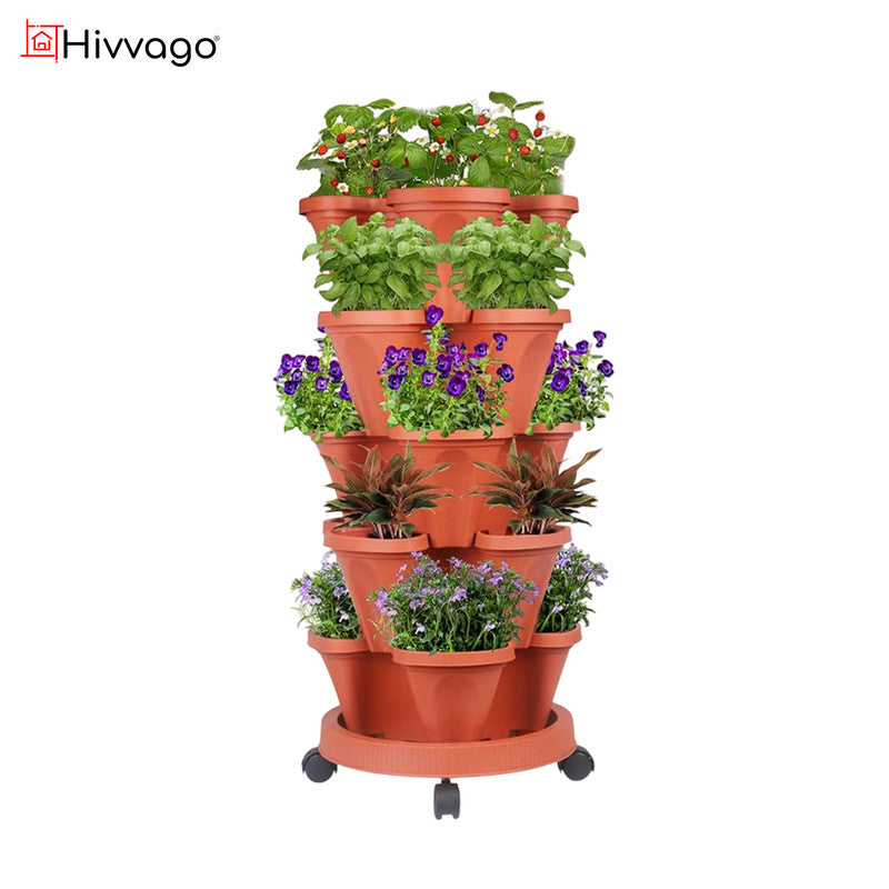 Hivvago 5-Tier Vertical Garden Planter - Stackable Indoor/Outdoor Pot with Wheel Base V1003-HW-SBS034-RD