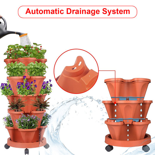 Hivvago 5-Tier Vertical Garden Planter - Stackable Indoor/Outdoor Pot with Wheel Base V1003-HW-SBS034-RD