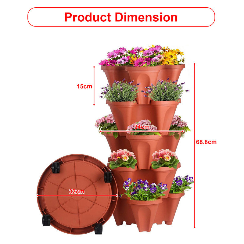 Hivvago 5-Tier Vertical Garden Planter - Stackable Indoor/Outdoor Pot with Wheel Base V1003-HW-SBS034-RD