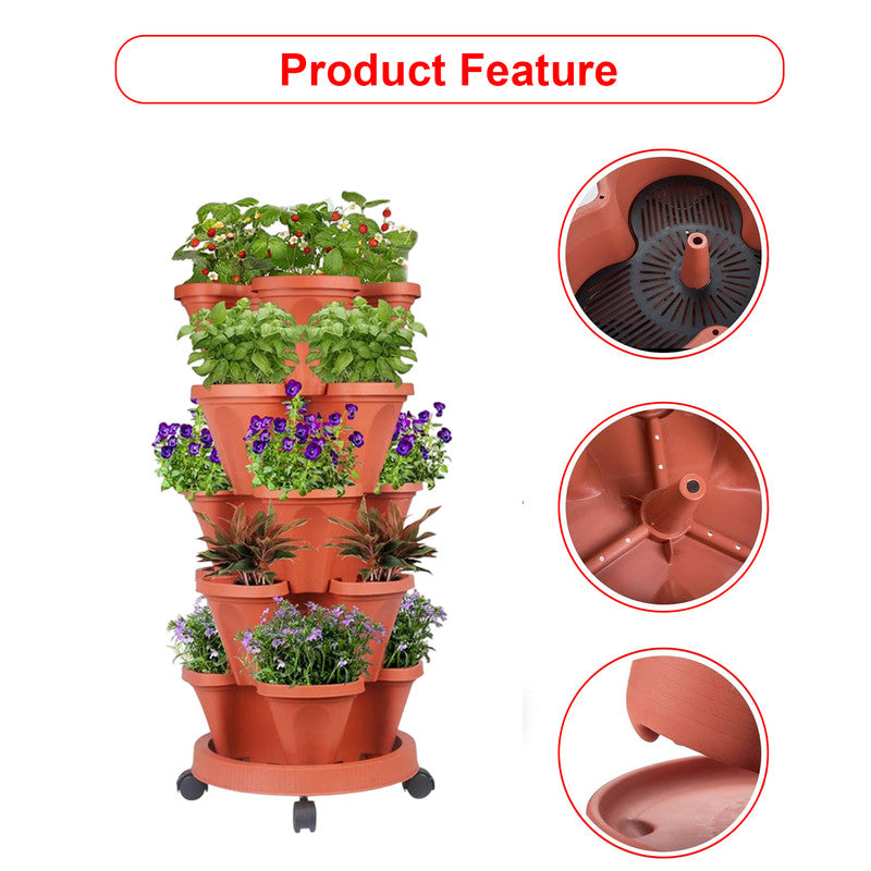Hivvago 5-Tier Vertical Garden Planter - Stackable Indoor/Outdoor Pot with Wheel Base V1003-HW-SBS034-RD