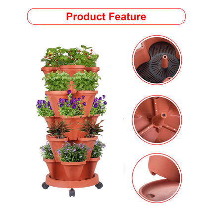 Hivvago 5-Tier Vertical Garden Planter - Stackable Indoor/Outdoor Pot with Wheel Base V1003-HW-SBS034-RD