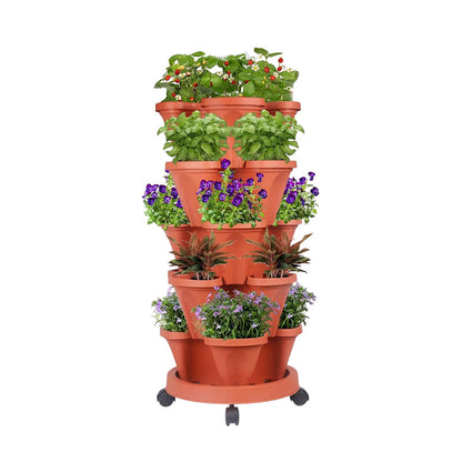 Hivvago 5-Tier Vertical Garden Planter - Stackable Indoor/Outdoor Pot with Wheel Base V1003-HW-SBS034-RD