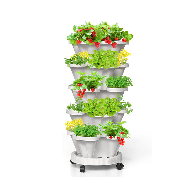 Hivvago 5-Tier Vertical Garden Planter - Stackable Indoor/Outdoor Pot with Wheel Base V1003-HW-SBS035-WH