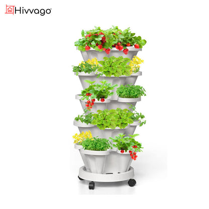 Hivvago 5-Tier Vertical Garden Planter - Stackable Indoor/Outdoor Pot with Wheel Base V1003-HW-SBS035-WH