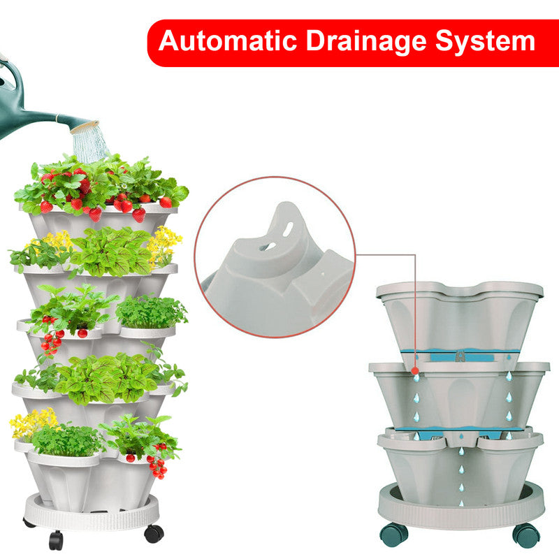 Hivvago 5-Tier Vertical Garden Planter – Stackable Indoor/Outdoor Pot with Wheel Base