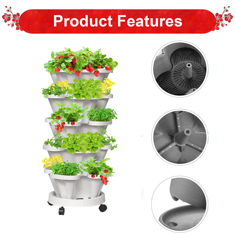 Hivvago 5-Tier Vertical Garden Planter - Stackable Indoor/Outdoor Pot with Wheel Base V1003-HW-SBS035-WH