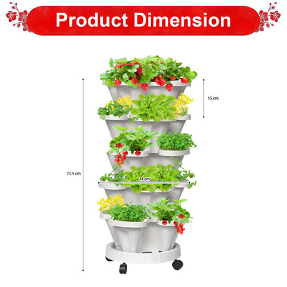 Hivvago 5-Tier Vertical Garden Planter - Stackable Indoor/Outdoor Pot with Wheel Base V1003-HW-SBS035-WH
