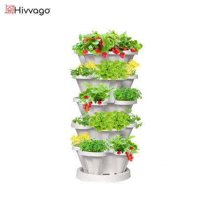 Hivvago 5-Tier Vertical Garden Planter - Stackable Indoor/Outdoor Pot with Base V1003-HW-SBS036-WH