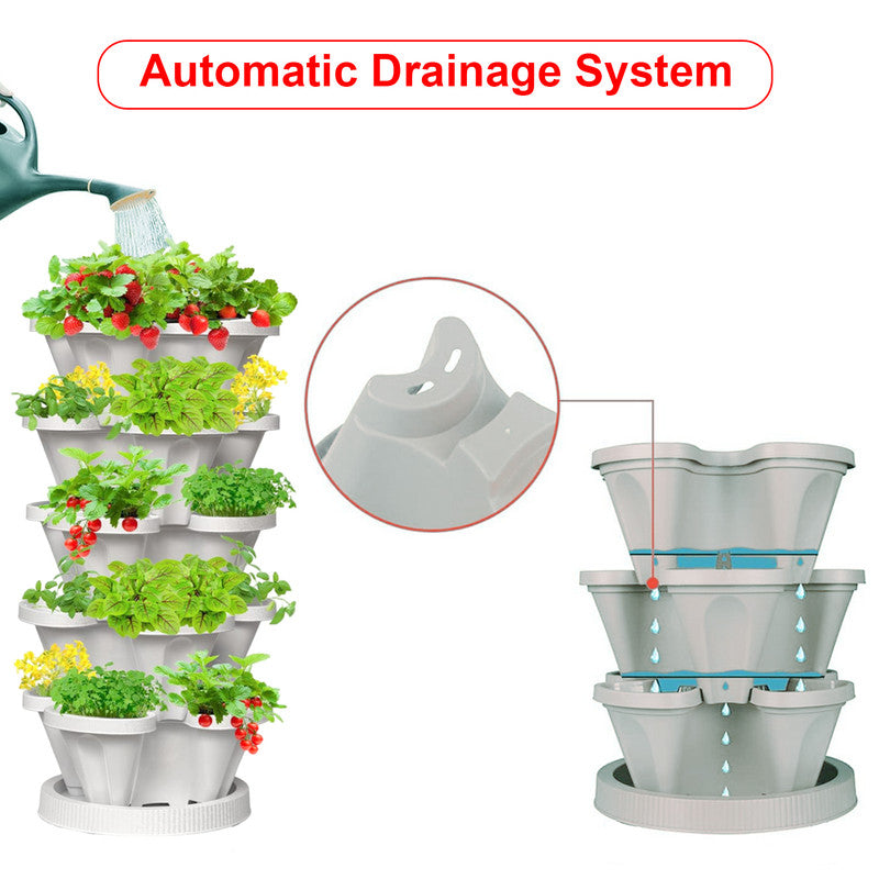Hivvago 5-Tier Vertical Garden Planter - Stackable Indoor/Outdoor Pot with Base V1003-HW-SBS036-WH