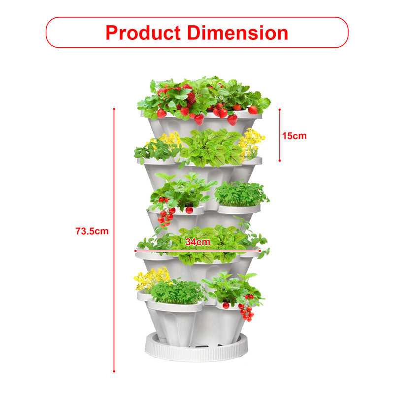 Hivvago 5-Tier Vertical Garden Planter - Stackable Indoor/Outdoor Pot with Base V1003-HW-SBS036-WH
