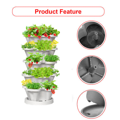 Hivvago 5-Tier Vertical Garden Planter - Stackable Indoor/Outdoor Pot with Base V1003-HW-SBS036-WH