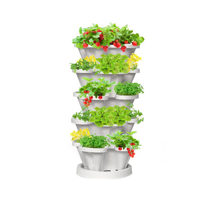 Hivvago 5-Tier Vertical Garden Planter - Stackable Indoor/Outdoor Pot with Base V1003-HW-SBS036-WH