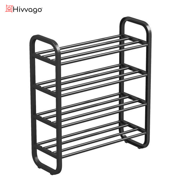 Hivvago 4-Layer Shoe Rack - Compact Steel Frame Organizer for Entryway, Black V1003-HW-SBS037-BK
