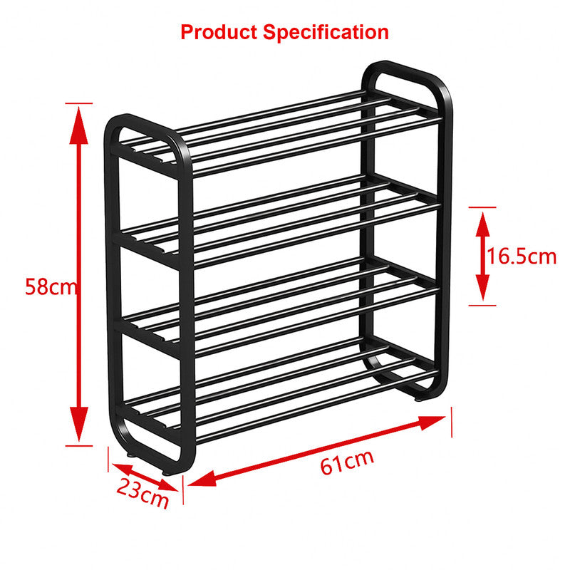 Hivvago 4-Layer Shoe Rack - Compact Steel Frame Organizer for Entryway, Black V1003-HW-SBS037-BK