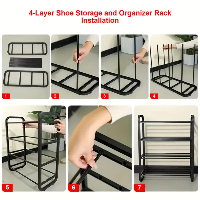 Hivvago 4-Layer Shoe Rack - Compact Steel Frame Organizer for Entryway, Black V1003-HW-SBS037-BK