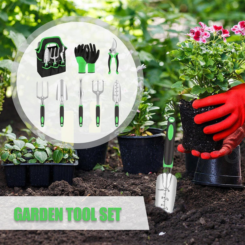 Hivvago 8-Piece Stainless Steel Garden Tool Set with Tote & Gloves V1003-HW-SBS039-GR