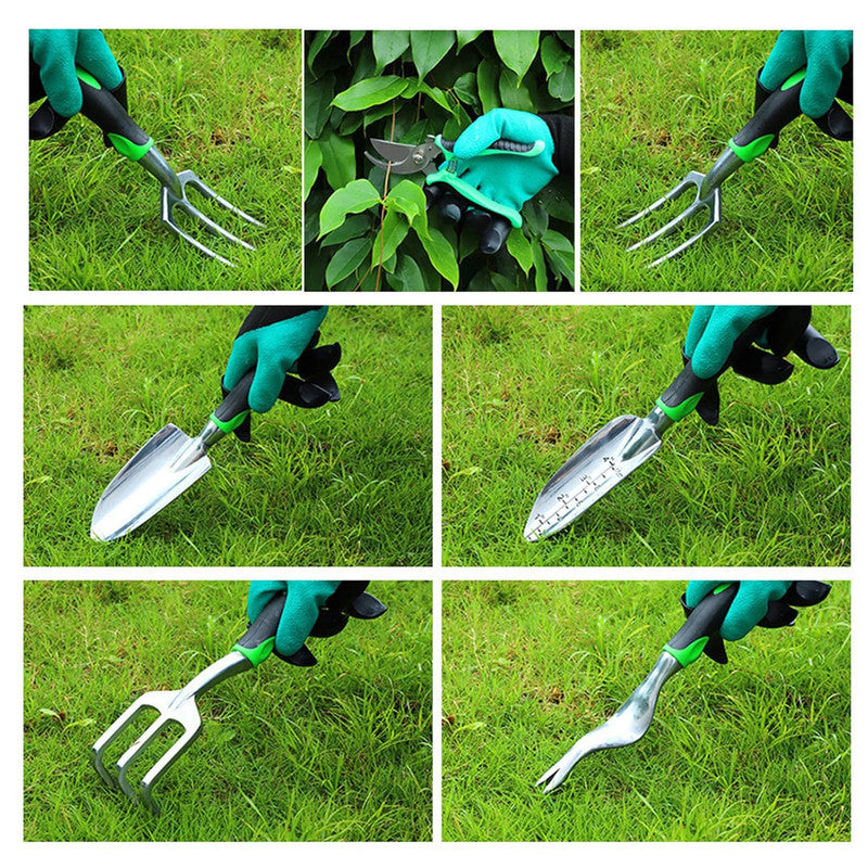 Hivvago 8-Piece Stainless Steel Garden Tool Set with Tote & Gloves V1003-HW-SBS039-GR