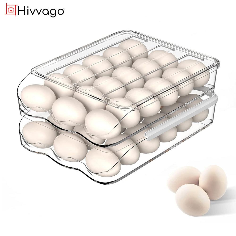 Hivvago 2 Layers Automatic Rolling Clear Egg Refrigerator Organizer with Lid V1003-HWS101-EGH-CLR