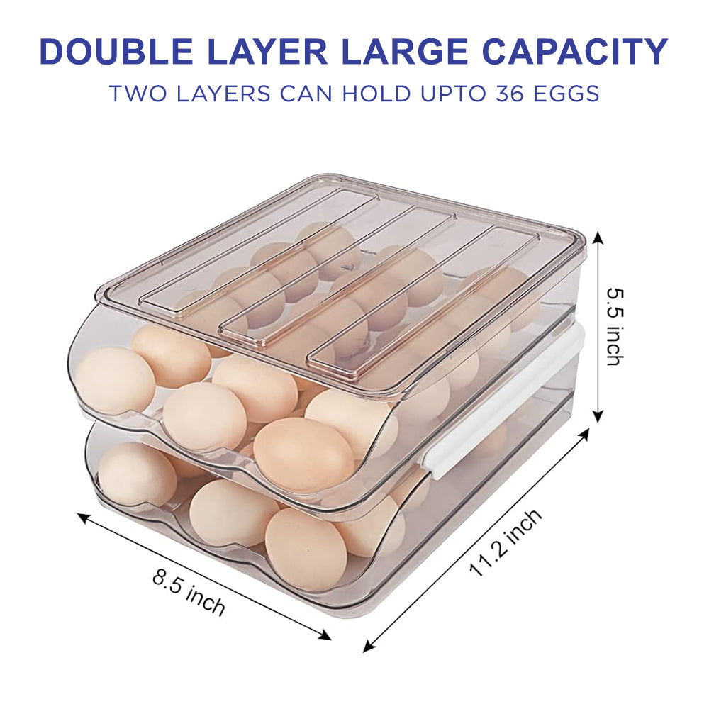 Hivvago 2 Layers Automatic Rolling Clear Egg Refrigerator Organizer with Lid V1003-HWS101-EGH-CLR