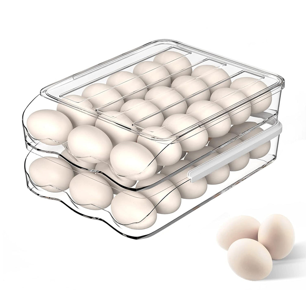 Hivvago 2 Layers Automatic Rolling Clear Egg Refrigerator Organizer with Lid V1003-HWS101-EGH-CLR
