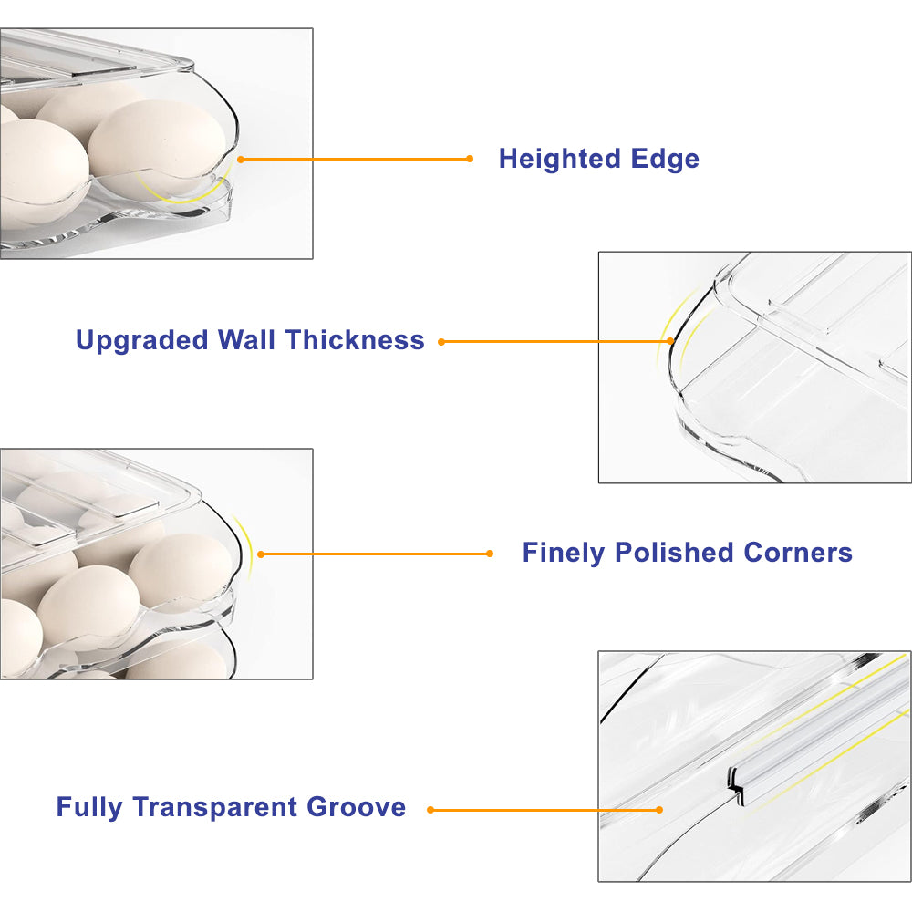 Hivvago 2 Layers Automatic Rolling Clear Egg Refrigerator Organizer with Lid V1003-HWS101-EGH-CLR