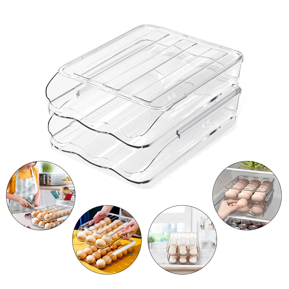 Hivvago 2 Layers Automatic Rolling Clear Egg Refrigerator Organizer with Lid V1003-HWS101-EGH-CLR