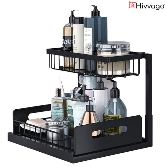Hivvago 2-Tier Pull-Out Under Sink Organizer Storage Shelf For Kitchen V1003-HWS103-2TSCBS-BK