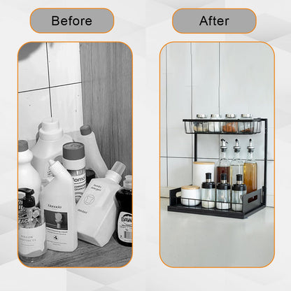 Hivvago 2-Tier Pull-Out Under Sink Organizer Storage Shelf For Kitchen V1003-HWS103-2TSCBS-BK