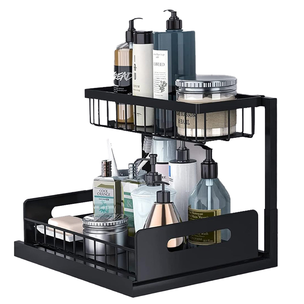 Hivvago 2-Tier Pull-Out Under Sink Organizer Storage Shelf For Kitchen V1003-HWS103-2TSCBS-BK