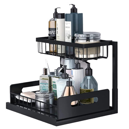 Hivvago 2-Tier Pull-Out Under Sink Organizer Storage Shelf For Kitchen V1003-HWS103-2TSCBS-BK
