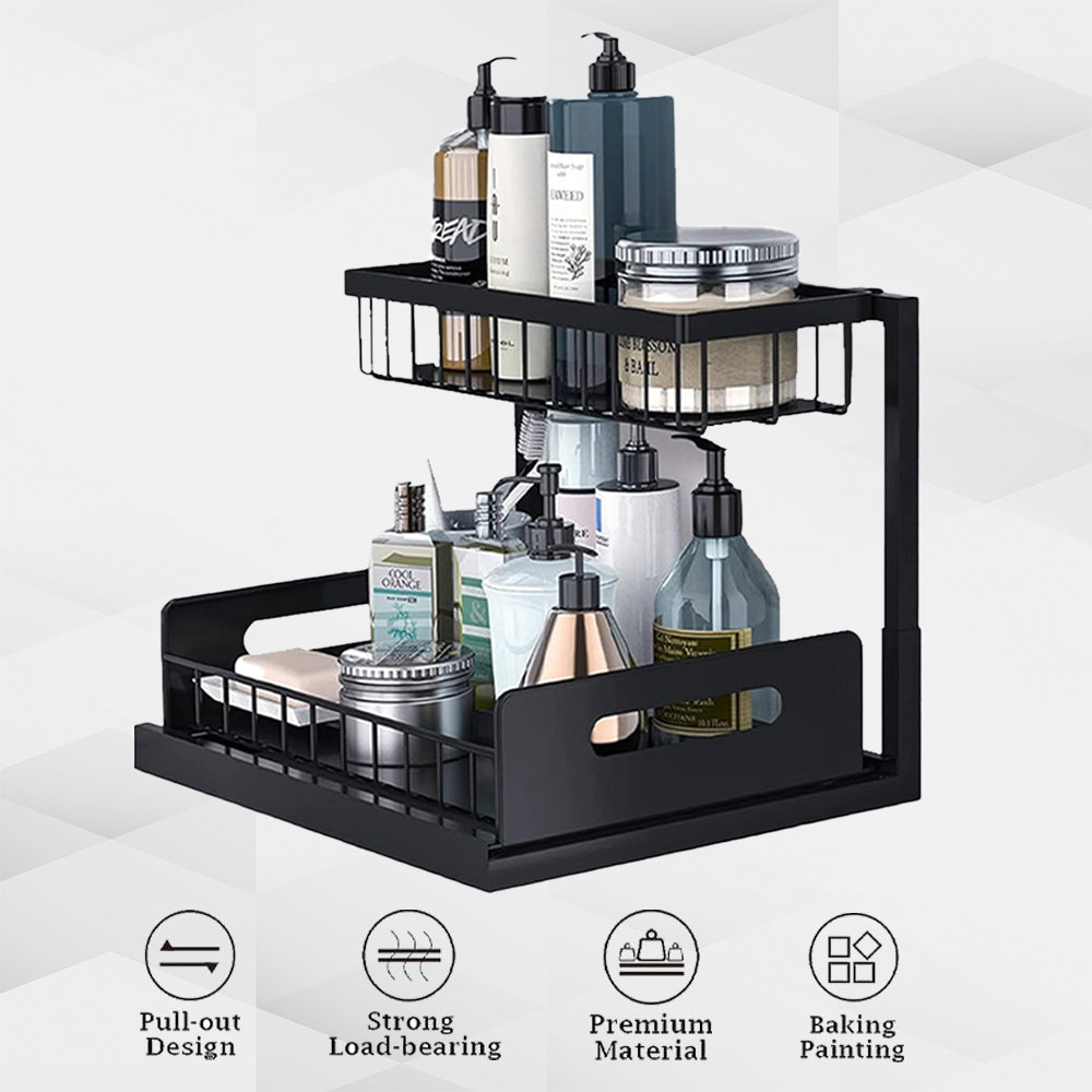 Hivvago 2-Tier Pull-Out Under Sink Organizer Storage Shelf For Kitchen V1003-HWS103-2TSCBS-BK