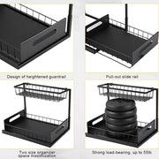 Hivvago 2-Tier Pull-Out Under Sink Organizer Storage Shelf For Kitchen V1003-HWS103-2TSCBS-BK